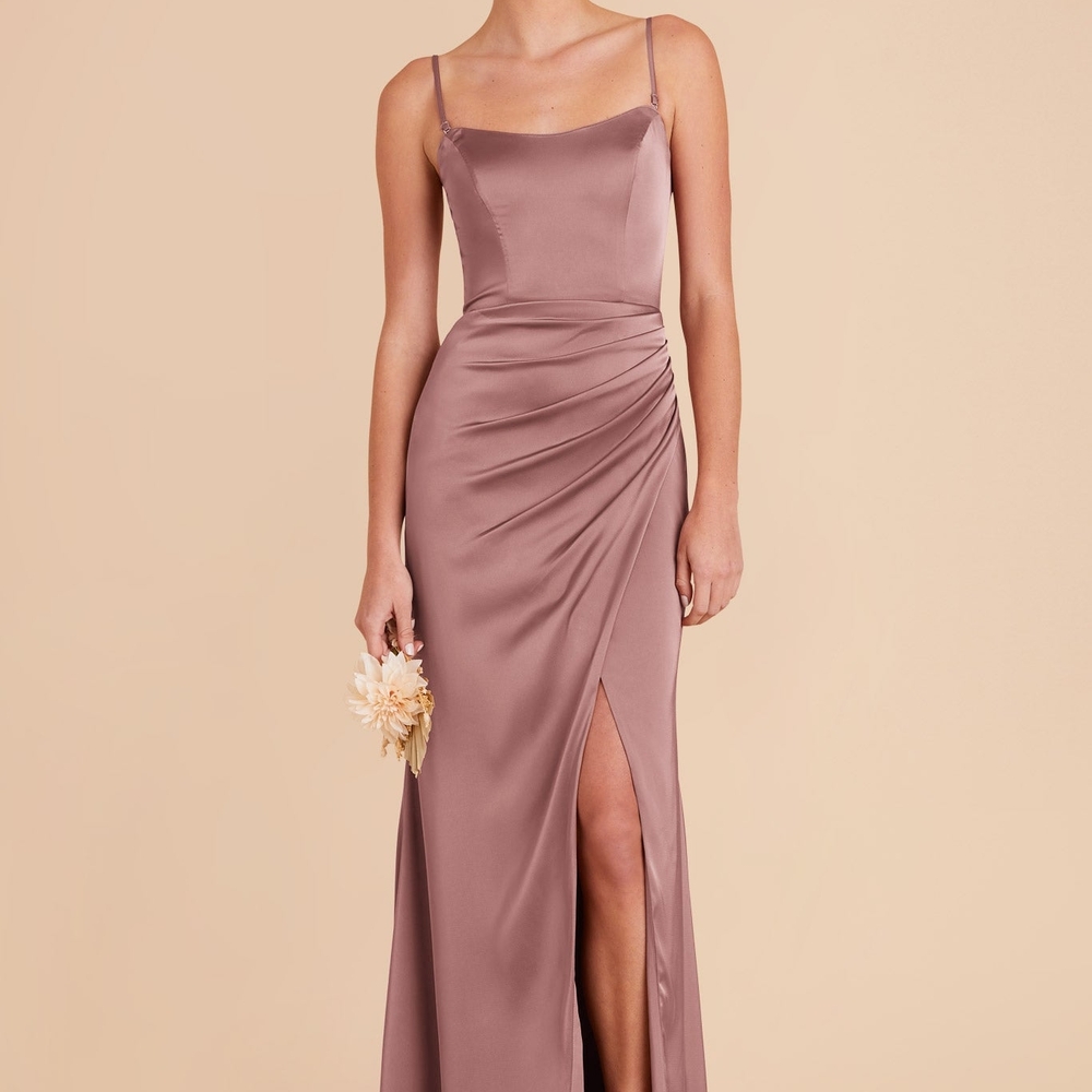 Birdie Grey Anne Matte Satin Dress - Dark Mauve× 1
S /Elegant Mauve Evening Gown